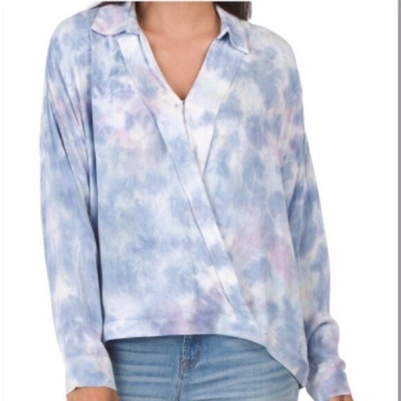 Young Fabulous & Broke Tie-Dye Wrap Top Small NWT Womens Blue & Purple Blouse - Picture 1 of 8